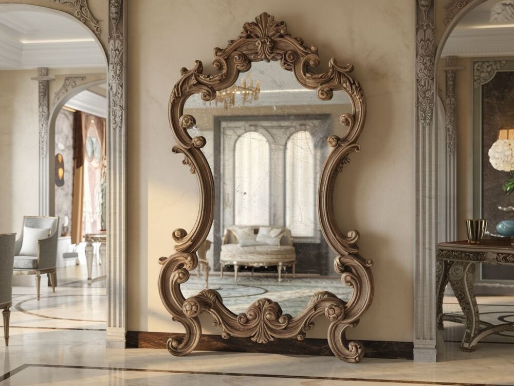 antyczne lustro drewniane