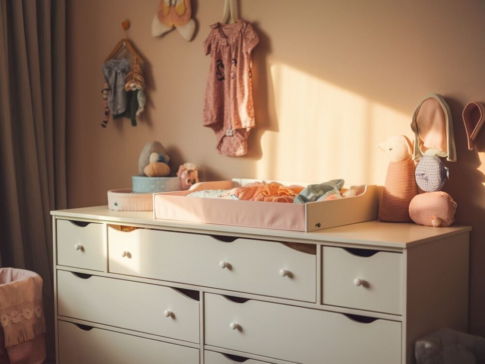biała komoda w pokoju dziecięcym