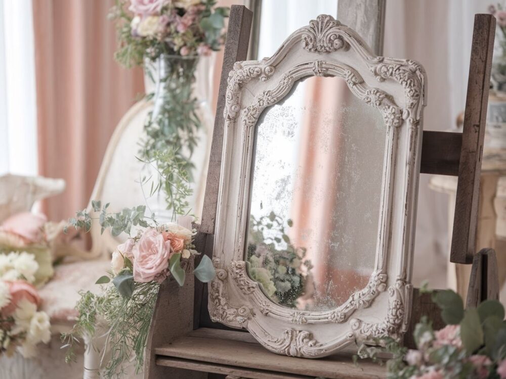 białe przecierane lustro