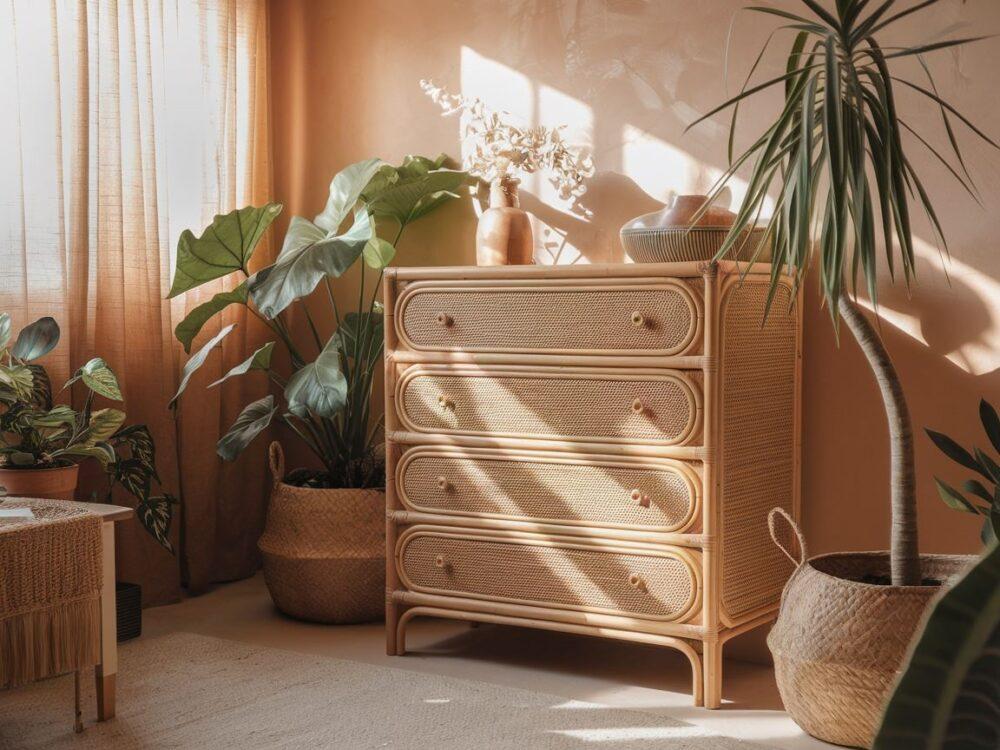 drewniana komoda w stylu boho