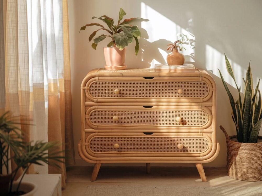komoda boho z rattanu