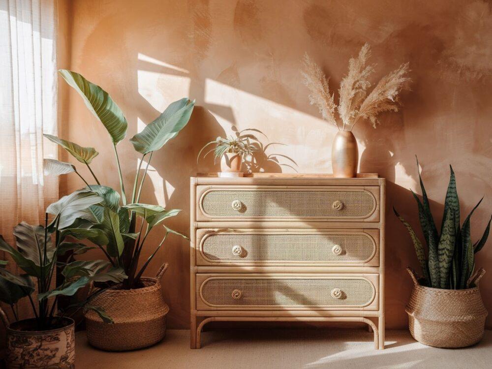 komoda boho z roślinami