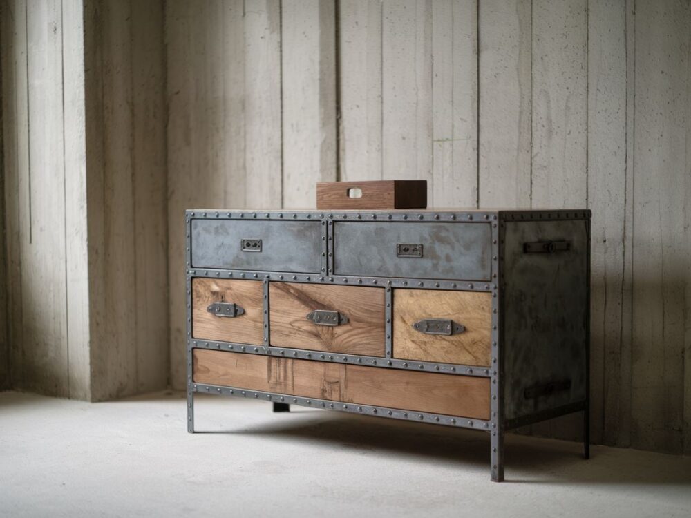 komoda z metalu i drewna