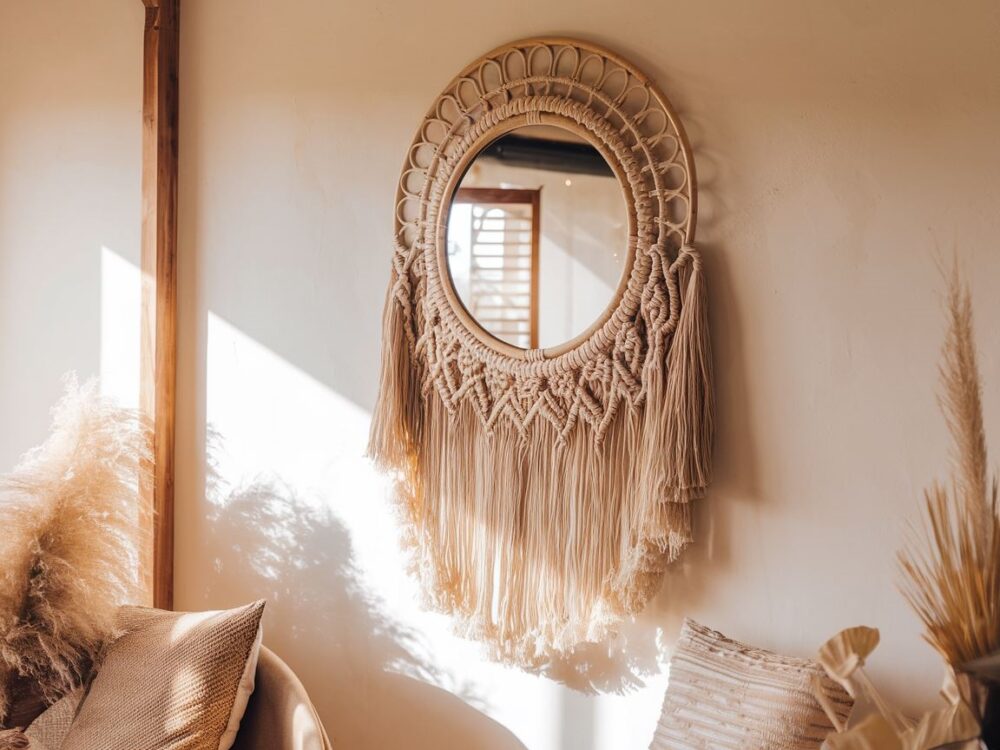 lustro boho na ścianie