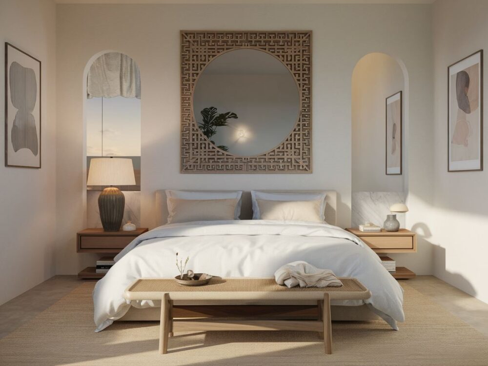 lustro na ścianie w sypialni