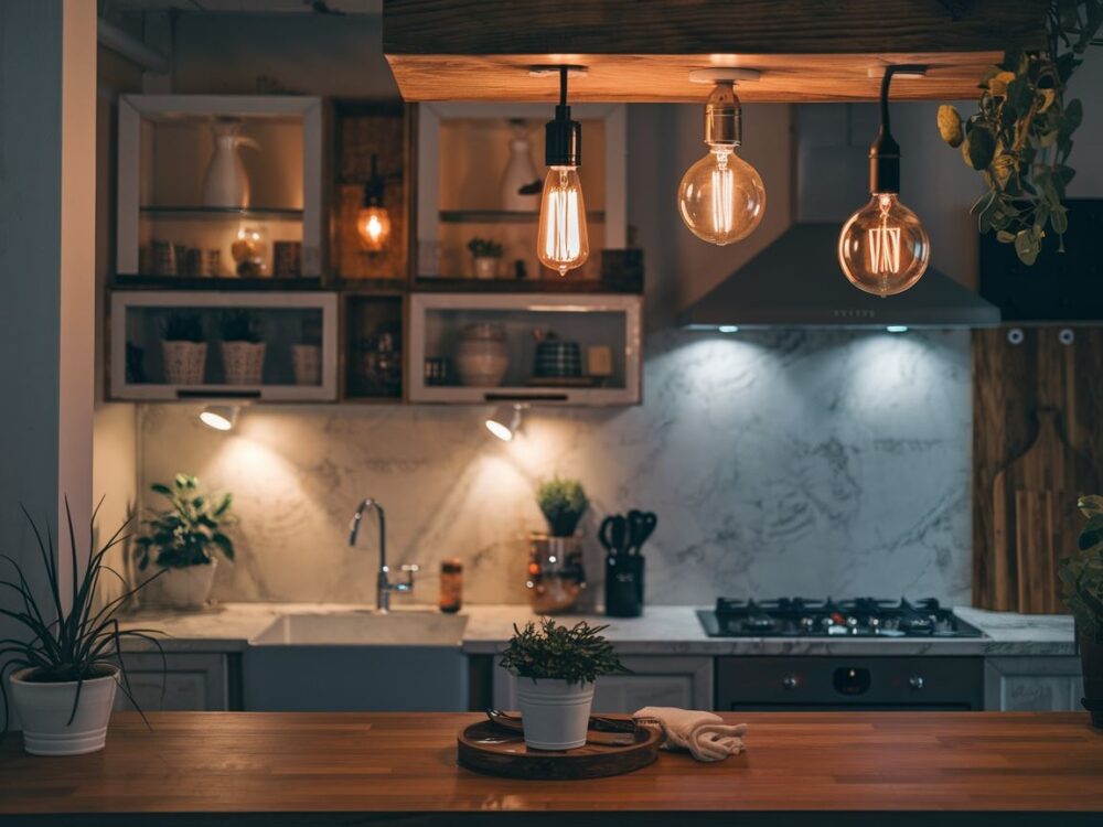 nowoczesna kuchnia z jasnym światłem