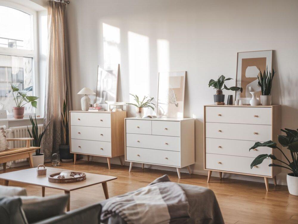 nowoczesny salon z komodami
