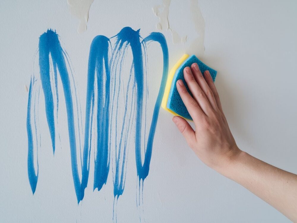 plama po długopisie na białej ścianie