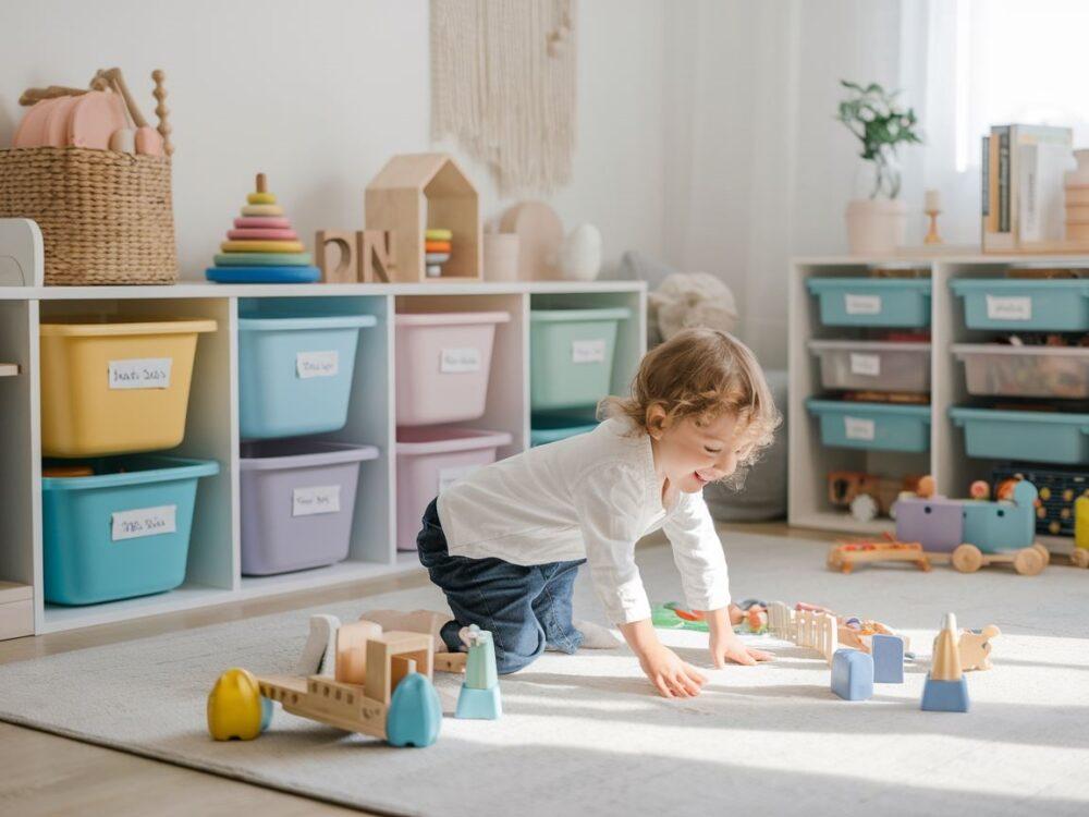 poukładane zabawki w pudełkach