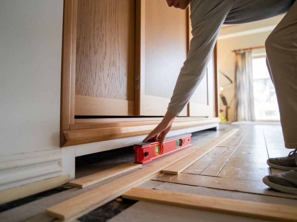 poziomica przy szafie